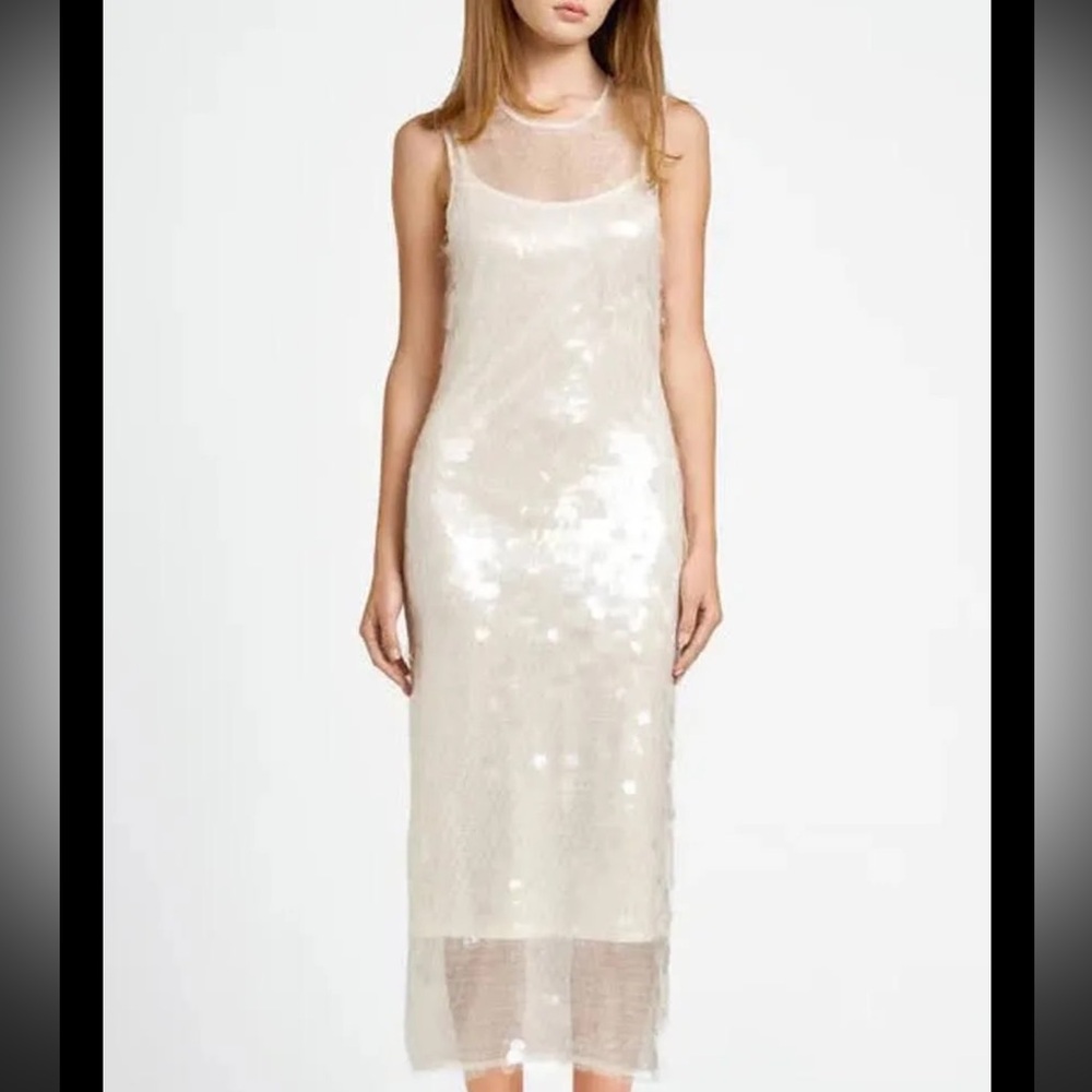 Wayf x Cherie Madeleine Danse Sequin Sleeveless Midi Dress - Cream